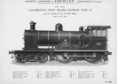 <b>Locomotive pour trains express Type 18</b><br>pour les Chemins de fer de l'Etat Belge<br>Voie de 1435 m/m